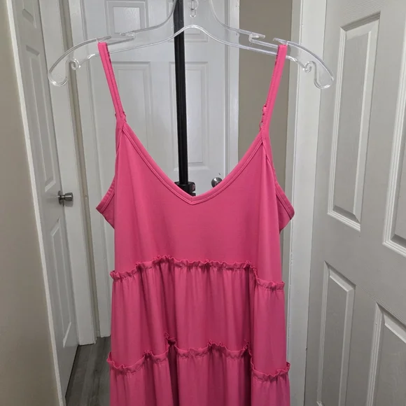 Zenana Hot Pink Tiered Maxi Dress Boho Flowy Sleeveless Spaghetti Strap Summer - Picture 4 of 9